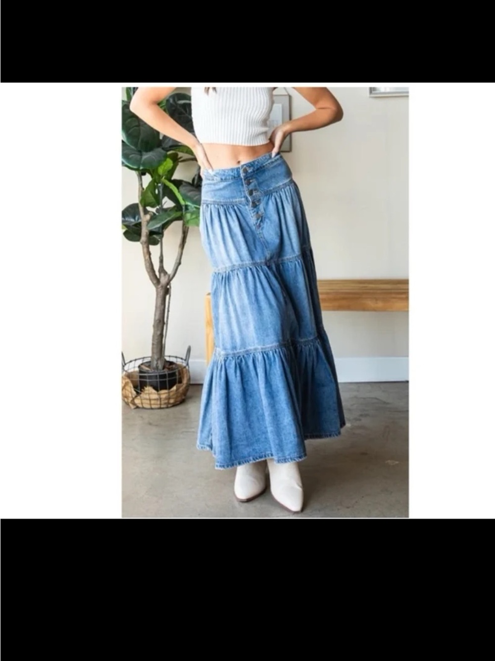 Veveret Ready to Ship Tiered Denim Maxi Skirt size Small - Picture 6 of 12